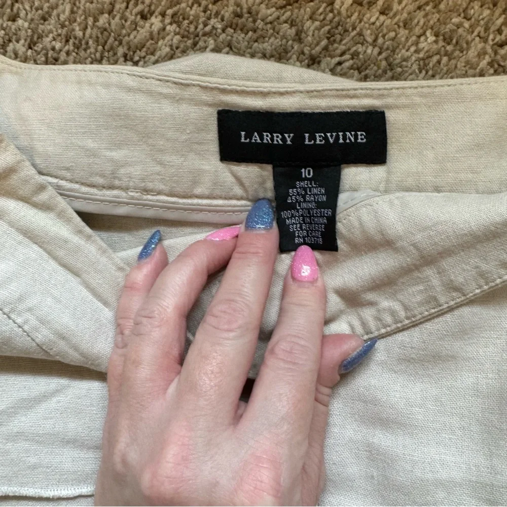Larry Levine Khaki Neutral Linen Blend Tiered Pencil Skirt Size 10